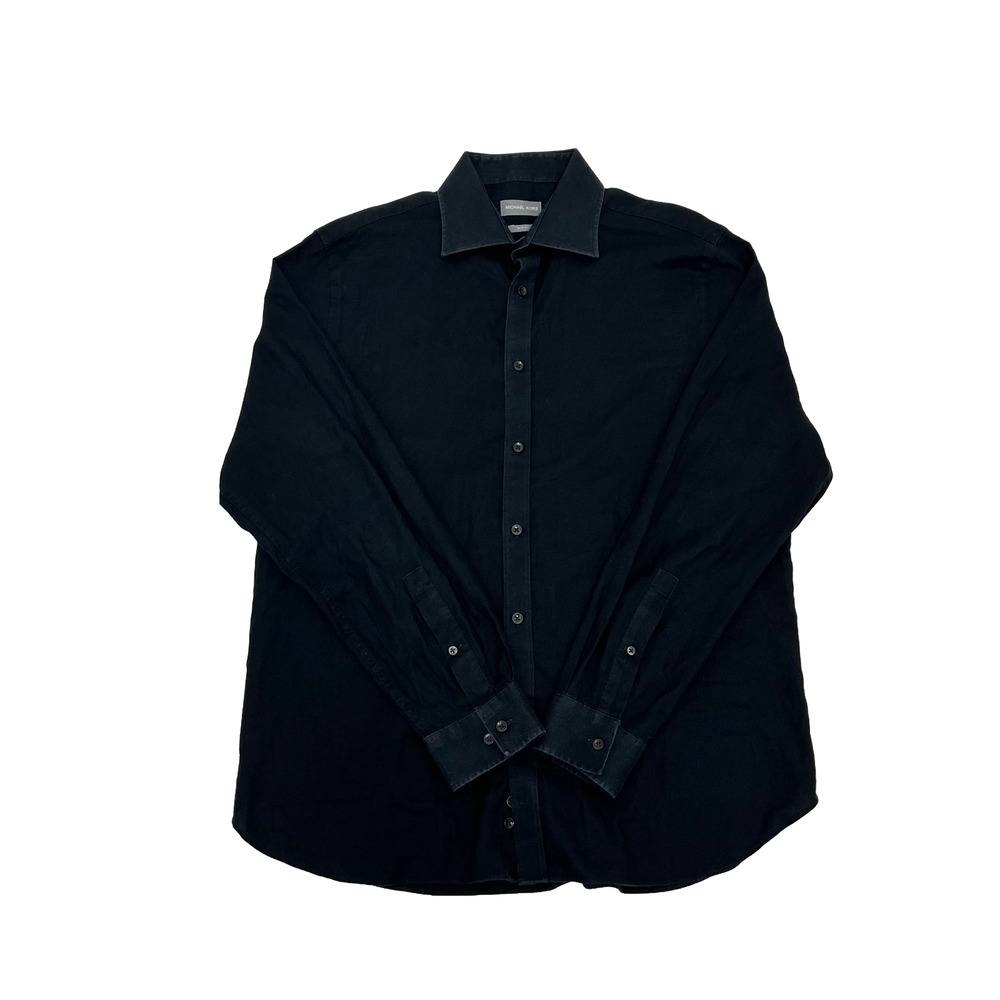 Michael Kors‎ Mens Button Up Dress Shirt L 16.5 34/35 Black Slim Fit Long Sleeve